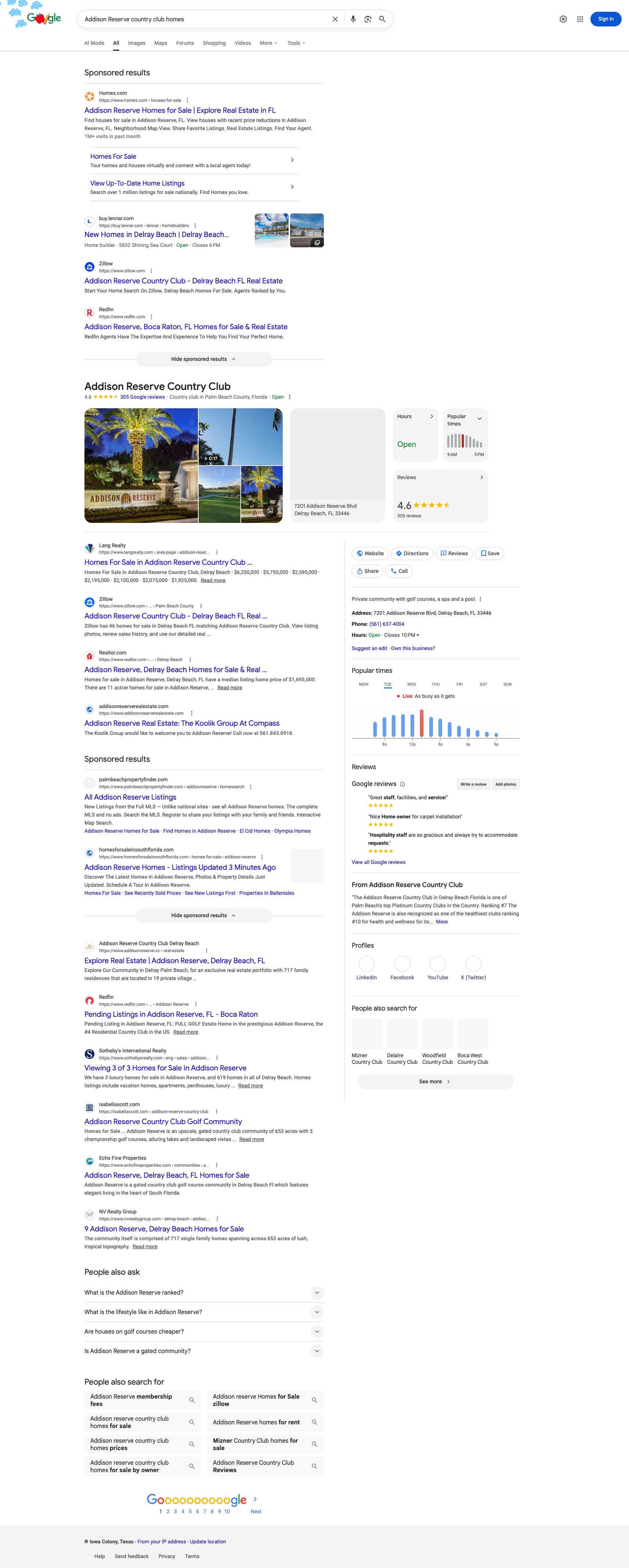 addisonreserverealestate.com on Google Page 1 for Addison Reserve country club homes