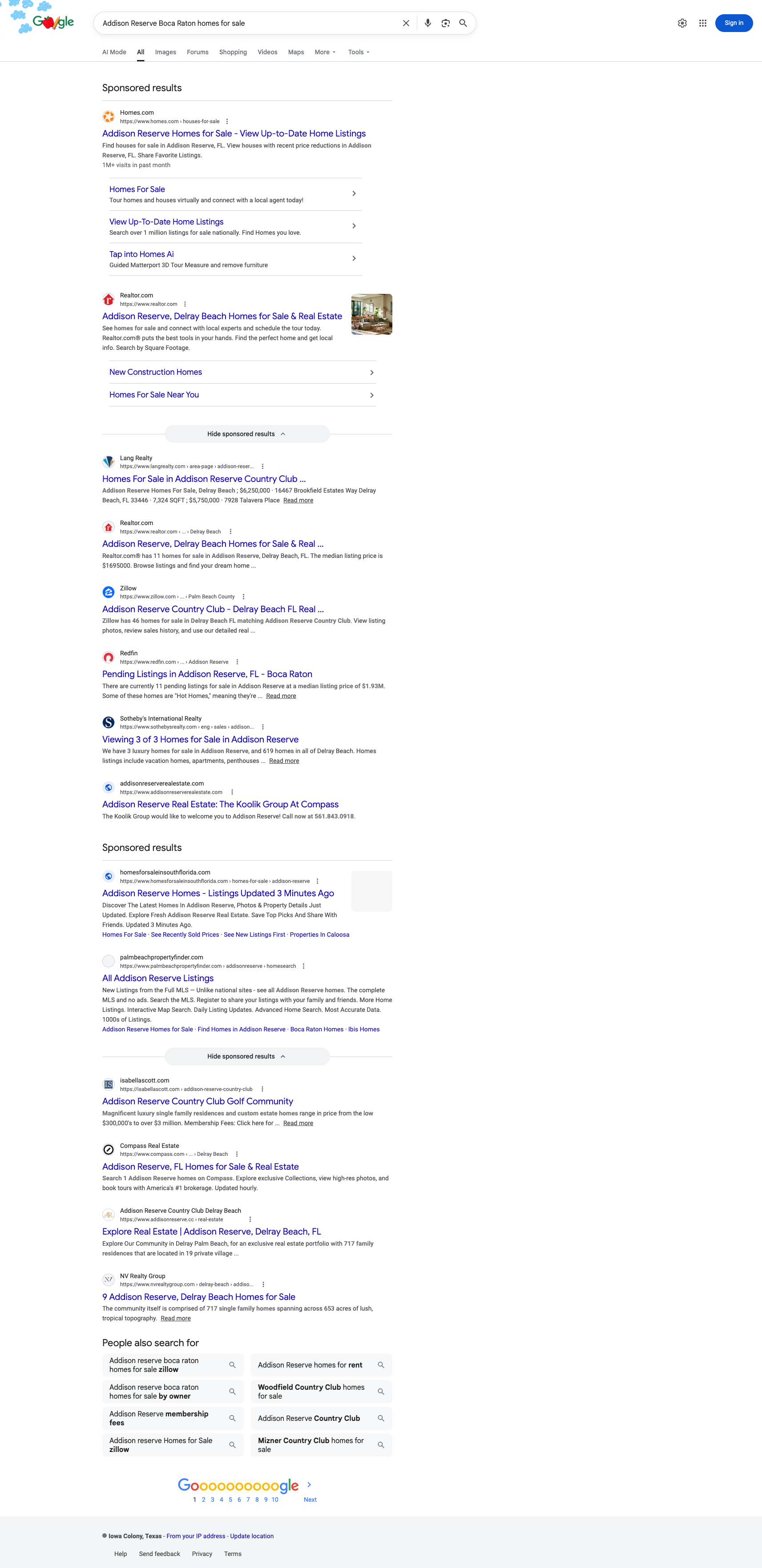 addisonreserverealestate.com on Google Page 1 for Addison Reserve homes